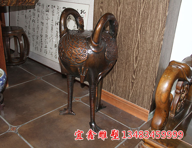 銅雕工藝品香爐-雙鶴
